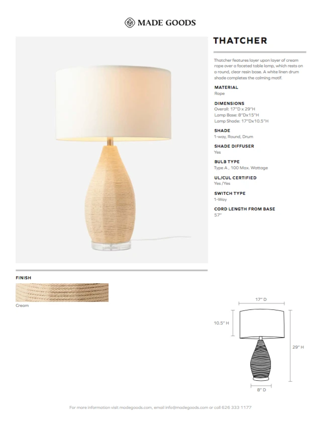 Made Goods Thatcher Table Lamp Cream Rope New Arrivals 7 Made Goods Thatcher Table Lamp Cream Rope New Arrivals