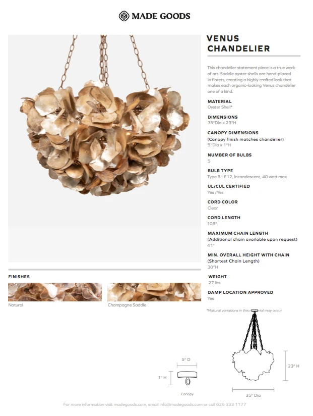 Made Goods Venus Chandelier Natural Saddle 8 Made Goods Venus Chandelier Natural Saddle