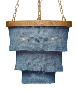 Made Goods New Arrivals Patricia Chandelier Small Dusty Blue Coco Beads And Gold Metal