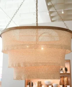 Made Goods Patricia Chandelier Oval Natural Coco Beads And Gold Metal