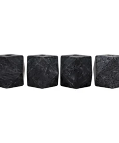 Noir New Arrivals Polyhedron Candle Holders Set Of Four Black Marble