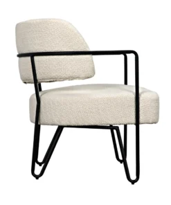 Noir Zeus Chair Metal And Teddy Ivory Fabric