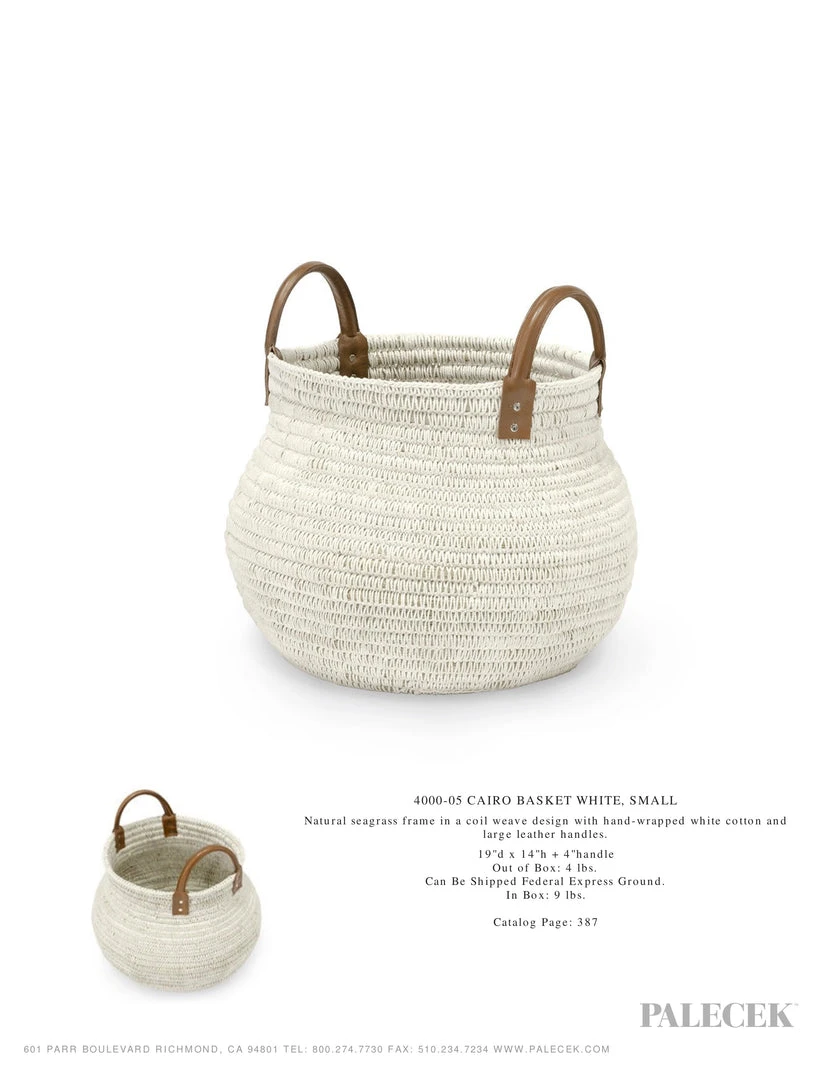 Palecek Cairo Basket White Two Sizes 4 Palecek Cairo Basket White Two Sizes