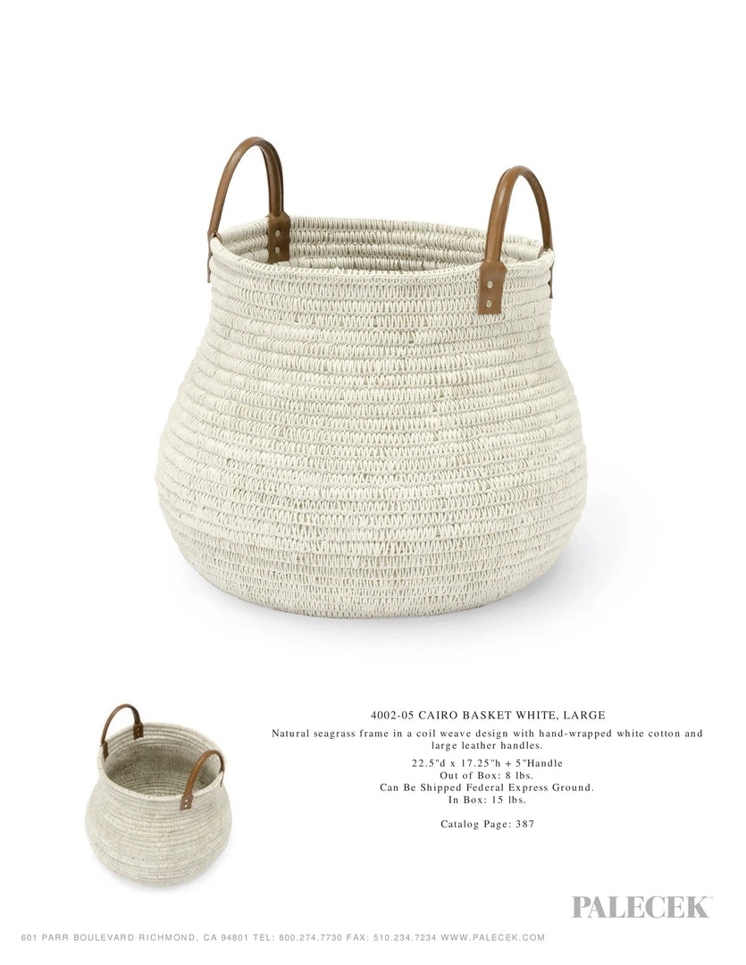 Palecek Cairo Basket White Two Sizes 5 Palecek Cairo Basket White Two Sizes