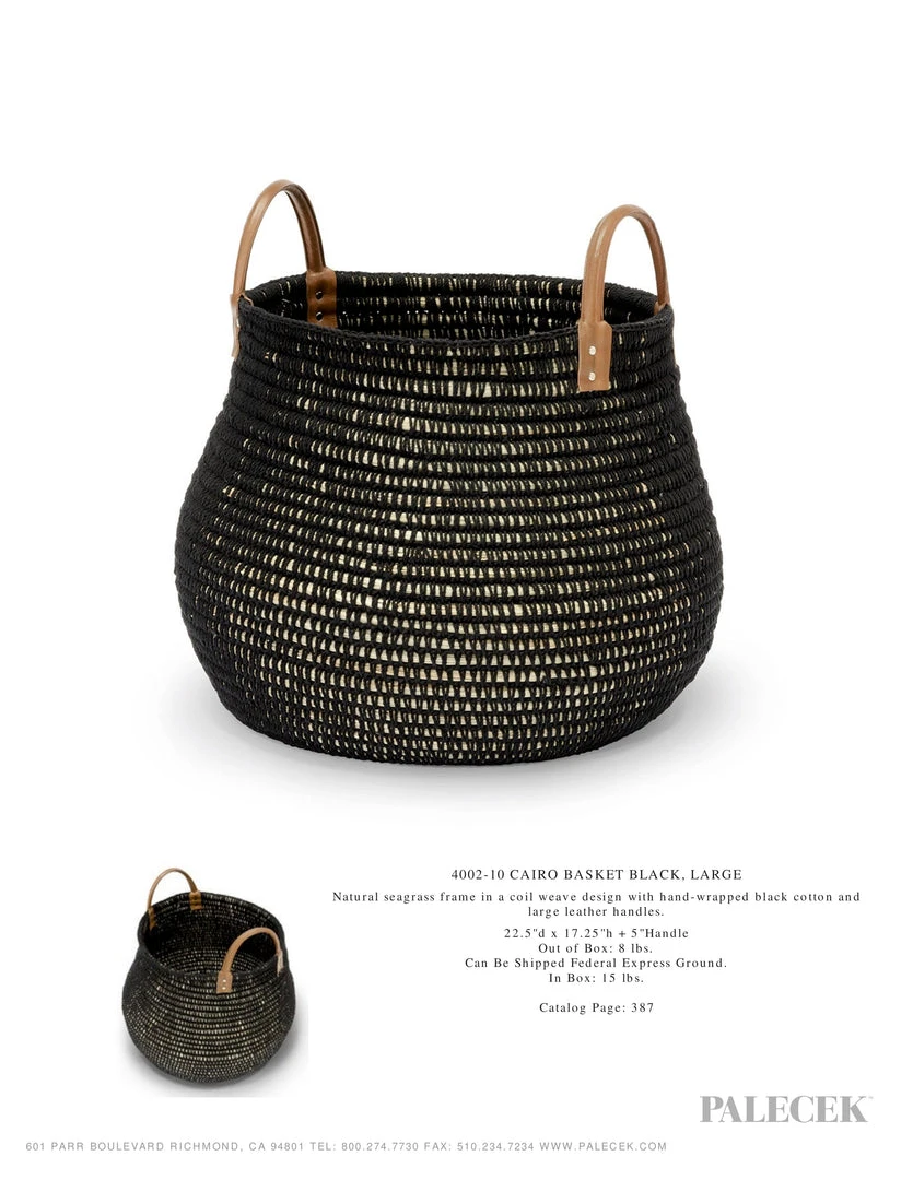 Palecek Cairo Basket Black Two Sizes New Arrivals 6 Palecek Cairo Basket Black Two Sizes New Arrivals