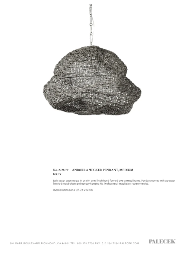 Palecek Andorra Pendant Medium Grey 4 Palecek Andorra Pendant Medium Grey