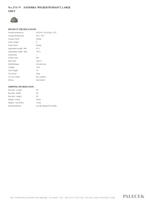 Palecek Andorra Pendant Large Grey New Arrivals 5 Palecek Andorra Pendant Large Grey New Arrivals