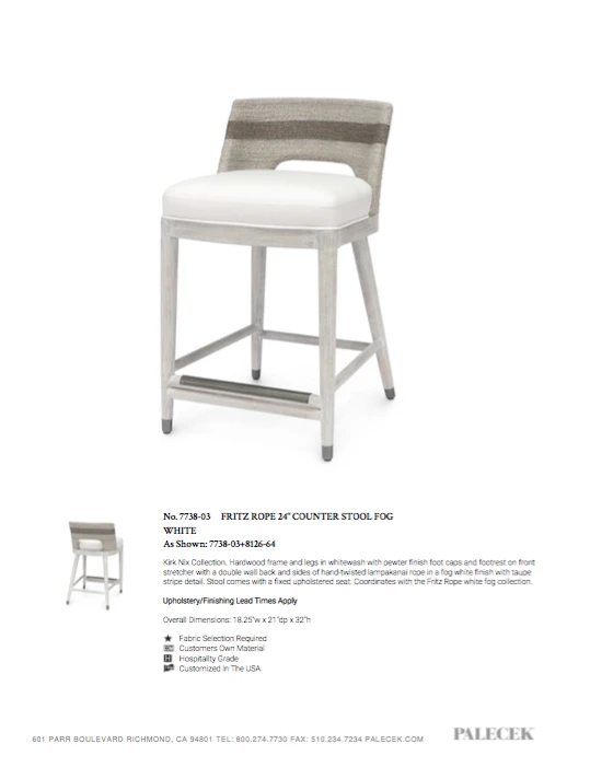 Palecek Fritz Rope Counter Stool Fog White 4 Palecek Fritz Rope Counter Stool Fog White