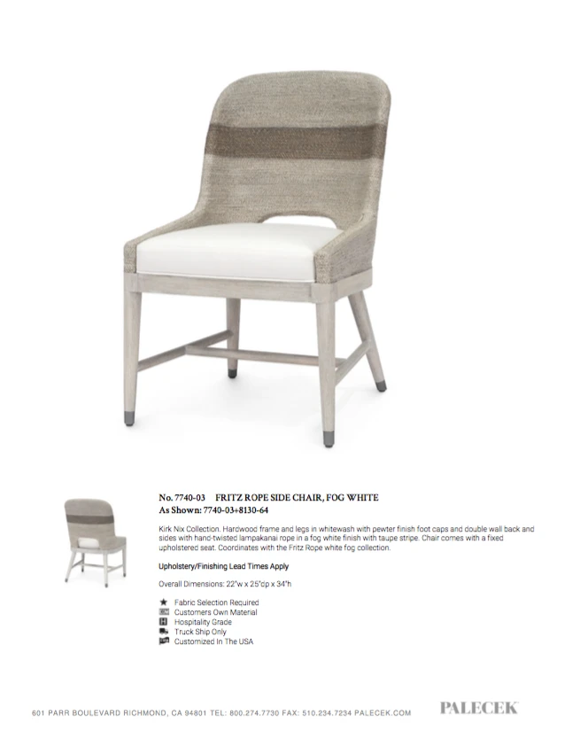 Palecek Fritz Rope Side Chair Fog White New Arrivals 5 Palecek Fritz Rope Side Chair Fog White New Arrivals