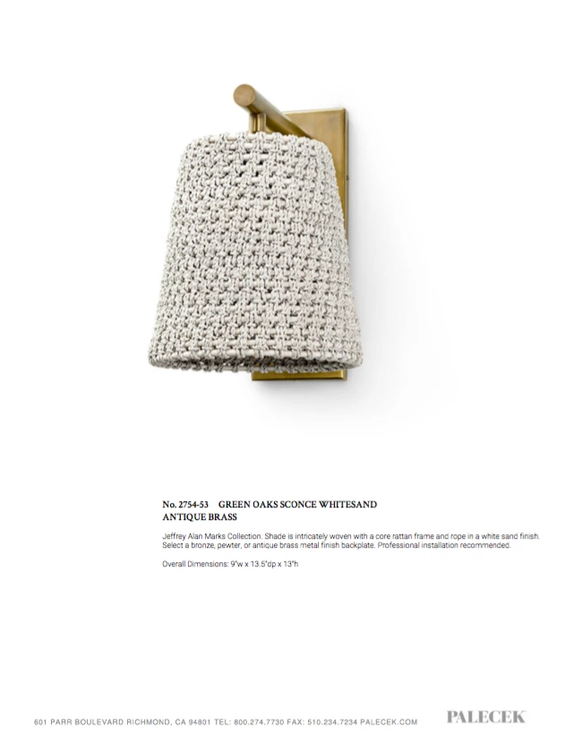 Palecek New Arrivals Green Oaks Sconce Whitesand And Brass 2 Palecek New Arrivals Green Oaks Sconce Whitesand And Brass