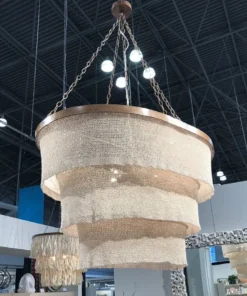 Made Goods Patricia Chandelier Oval Natural Coco Beads And Gold Metal