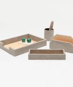 Pigeon And Poodle New Arrivals Crosby Accessory Set Sand Faux Shagreen