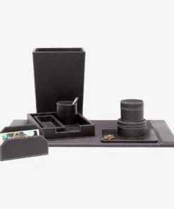 Pigeon And Poodle New Arrivals Larne Wastebasket Black Leather