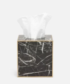 Pigeon And Poodle New Arrivals Rhodes Tissue Box Nero Marble And Brass Metal