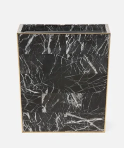 Pigeon And Poodle Rhodes Wastebasket Nero Marble And Brass Metal