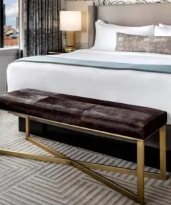 Made Goods Roger Double Bench Dark Brown Hide With Antique Brass Base