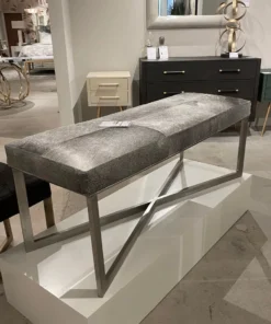 Made Goods Roger Double Bench Gray Hide With Silver Metal Base New Arrivals