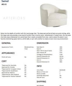 Arteriors Home Delfino Chair Frost Linen Swivel New Arrivals 17 Arteriors Home Delfino Chair Frost Linen Swivel New Arrivals