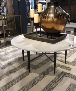 Studio A Hammered Cocktail Table Bronze With White Marble