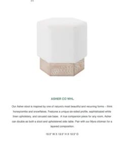 Worlds Away New Arrivals Asher Stool Cerused Oak White Linen