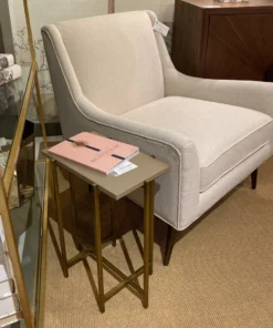 Worlds Away New Arrivals Avni Side Table Antique Brass And Gray Faux Shagreen