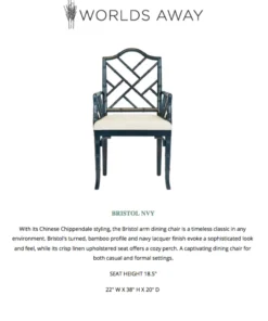 Worlds Away Bristol Arm Chair Navy Lacquer New Arrivals