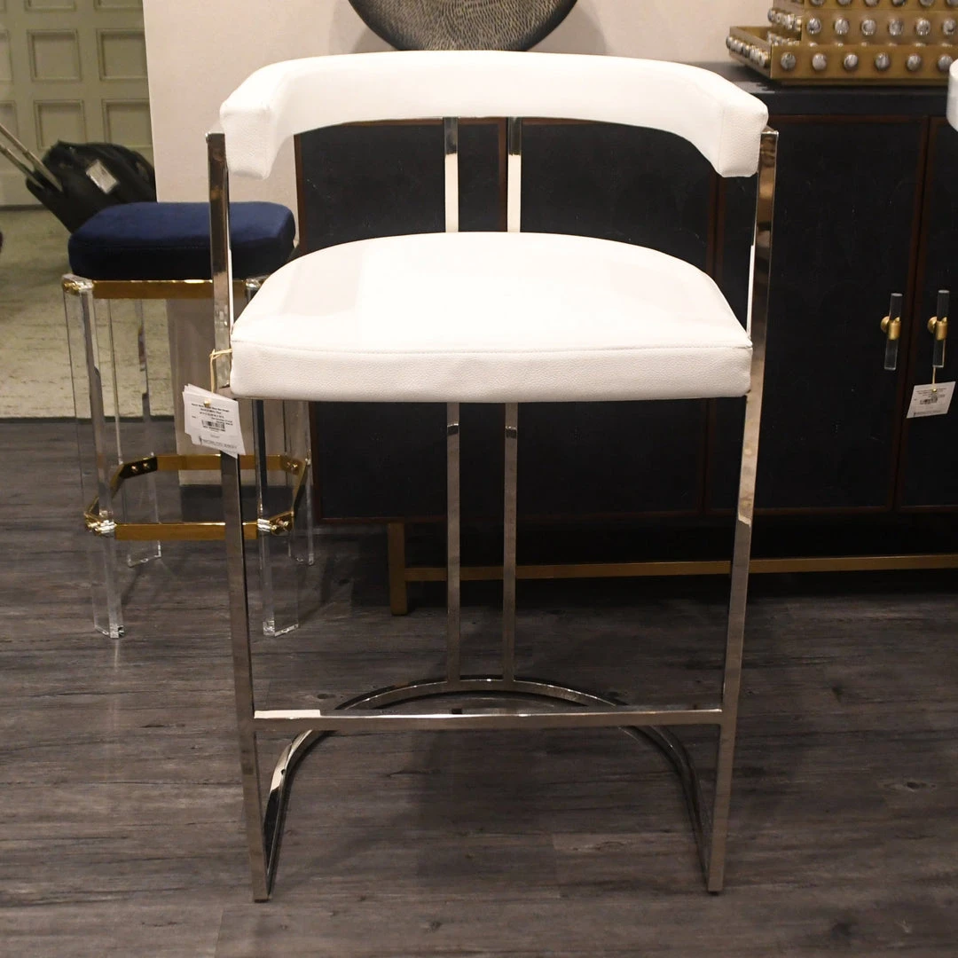 Worlds Away Donovan Bar Stool White Vinyl And Nickel 2 Worlds Away Donovan Bar Stool White Vinyl And Nickel