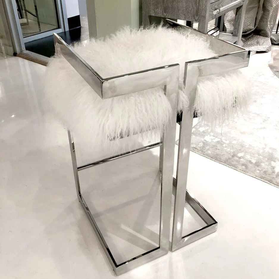 Worlds Away New Arrivals Emmett Counter Stool Nickel And White Mongolian Fur 4 Worlds Away New Arrivals Emmett Counter Stool Nickel And White Mongolian Fur