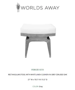 Worlds Away Fergie Stool Grey Cerused Oak