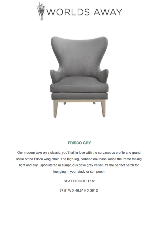 Worlds Away Frisco Wing Chair Gray New Arrivals 10 Worlds Away Frisco Wing Chair Gray New Arrivals
