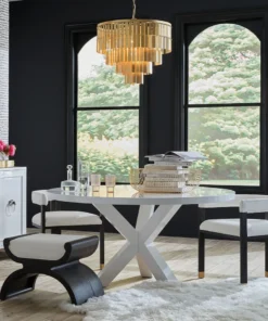 Worlds Away Greer Dining Table White Lacquer