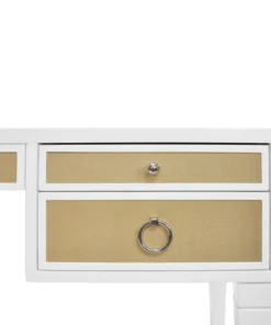 Worlds Away Heidi Desk Matte White Lacquer And Grasscloth New Arrivals