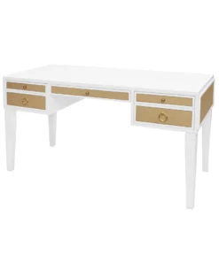 Worlds Away Heidi Desk Matte White Lacquer And Grasscloth New Arrivals