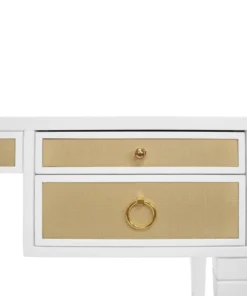 Worlds Away Heidi Desk Matte White Lacquer And Grasscloth New Arrivals