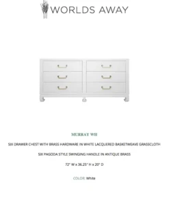 Worlds Away Murray Chest White Grasscloth