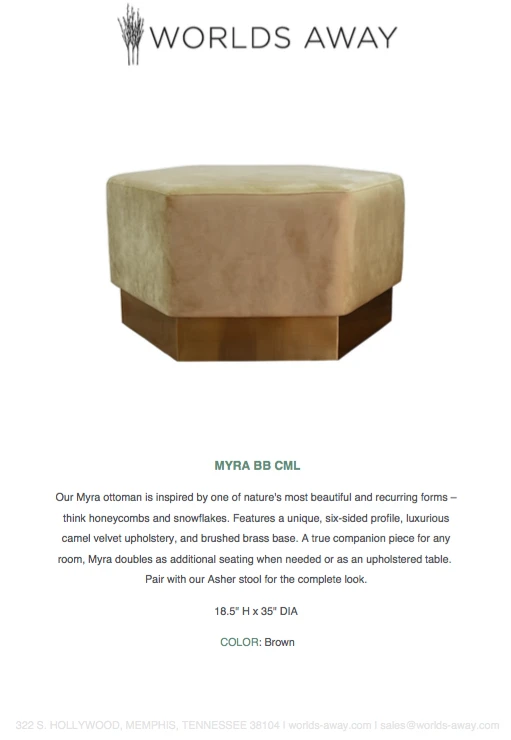 Worlds Away Myra Ottoman Brushed Brass Camel Velvet 5 Worlds Away Myra Ottoman Brushed Brass Camel Velvet