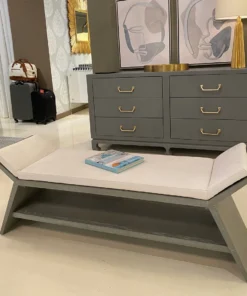 Worlds Away Peria Bench Grey Cerused Oak