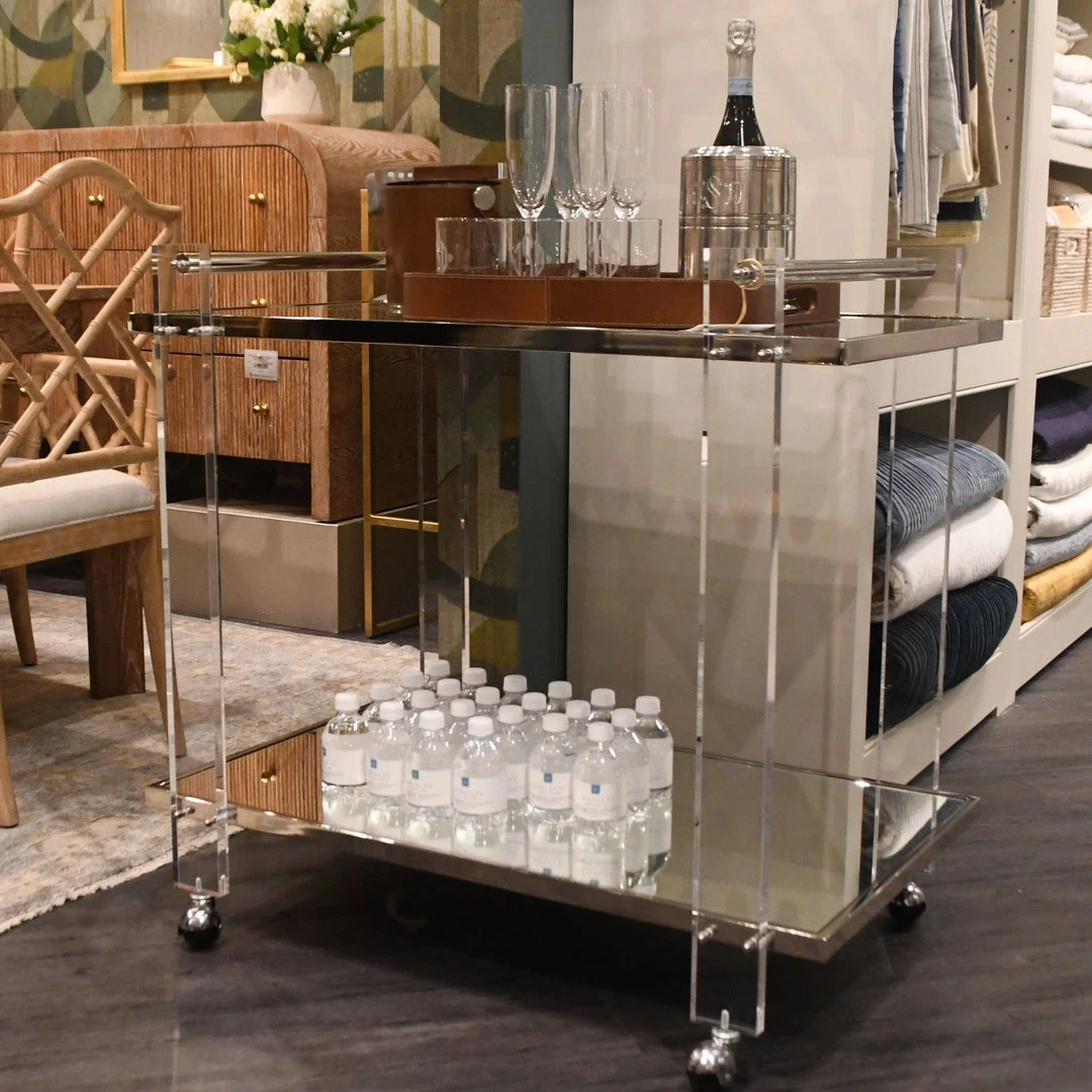 Worlds Away Pierce Bar Cart Acrylic And Nickel 2 Worlds Away Pierce Bar Cart Acrylic And Nickel