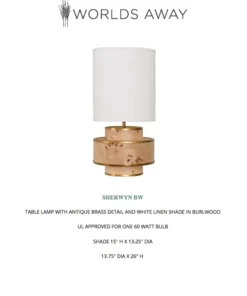 Worlds Away Sherwyn Lamp Burl Wood