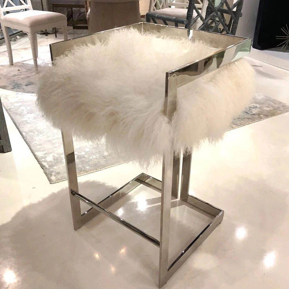 Worlds Away New Arrivals Emmett Counter Stool Nickel And White Mongolian Fur 3 Worlds Away New Arrivals Emmett Counter Stool Nickel And White Mongolian Fur
