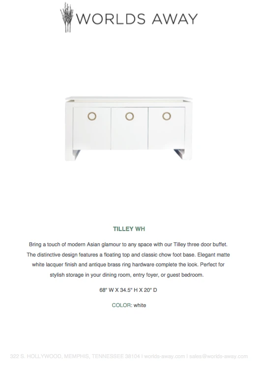 Worlds Away Tilley Buffet White 8 Worlds Away Tilley Buffet White