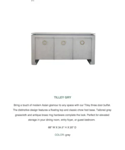 Worlds Away New Arrivals Tilley Buffet Grey