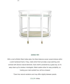 Worlds Away New Arrivals Zaina Bar Cart White