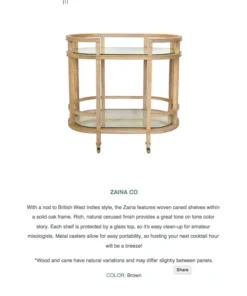 Worlds Away Zaina Bar Cart Cerused Oak