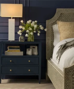 Made Goods Jarin Double Nightstand Dark Navy Faux Belgian Linen